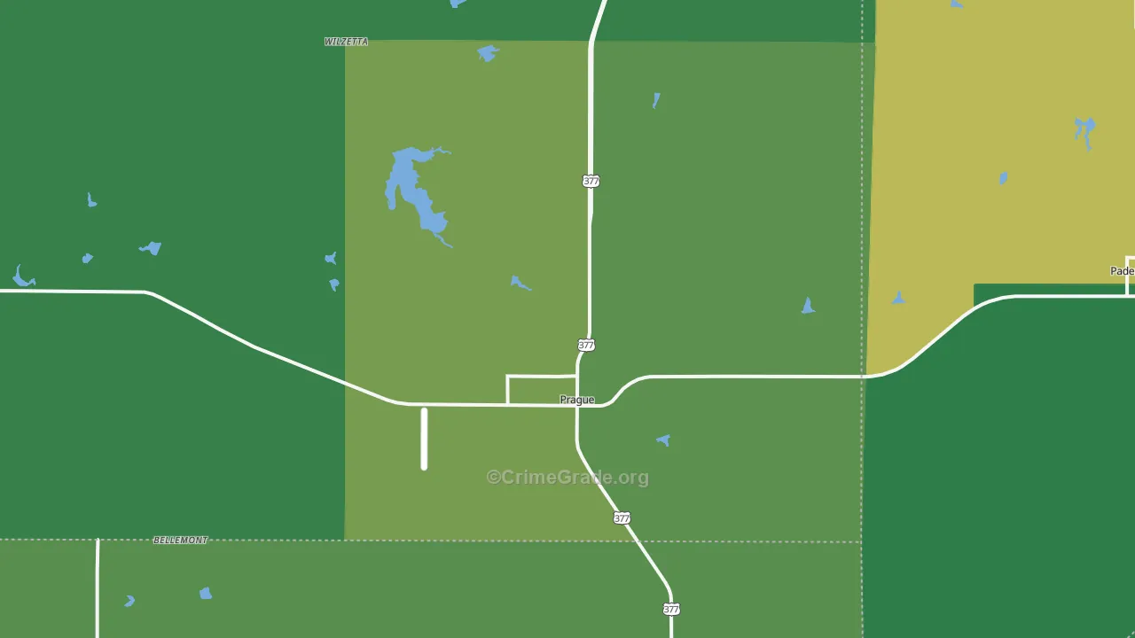 Prague, OK Map of Vehicle Theft Rates
