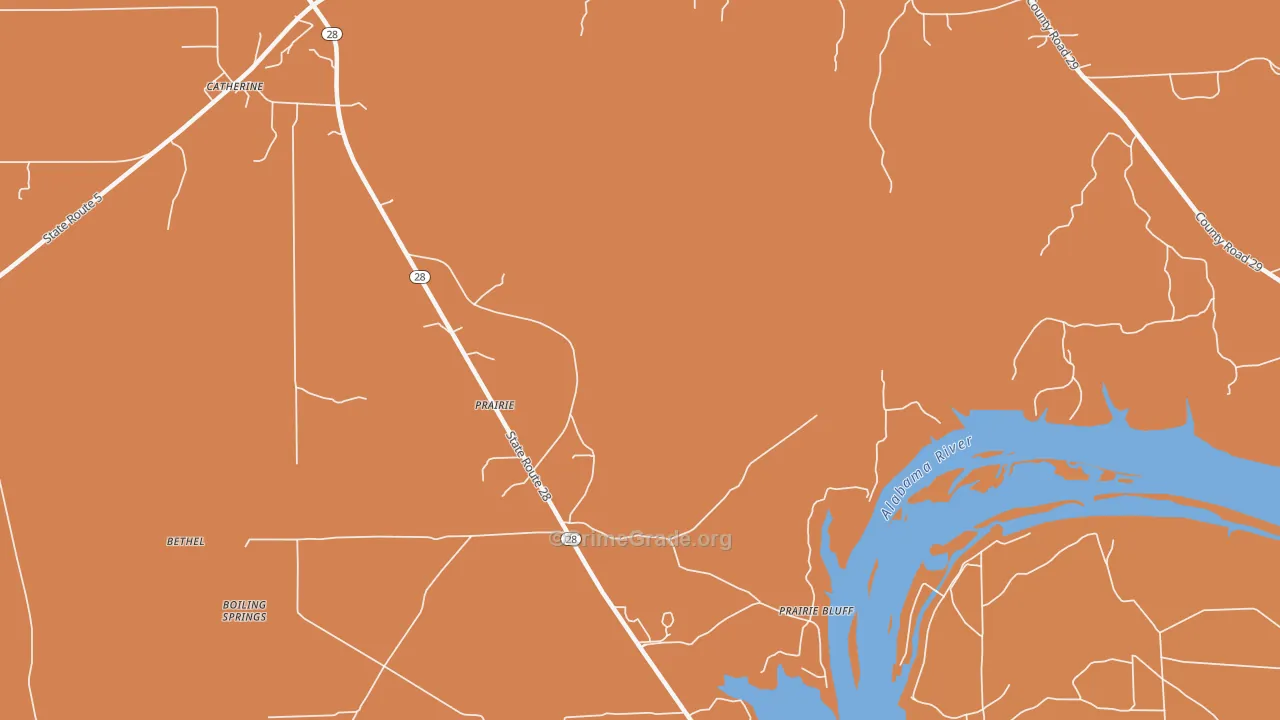 Prairie, AL Map of Vehicle Theft Rates