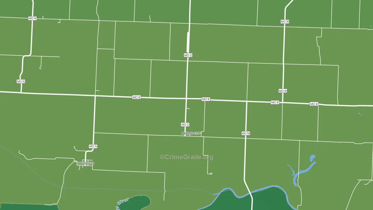 Prairie City, MO Map of Vehicle Theft Rates