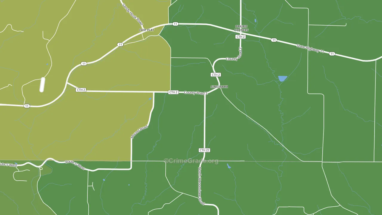 Prairie Corners, WI Map of Vehicle Theft Rates