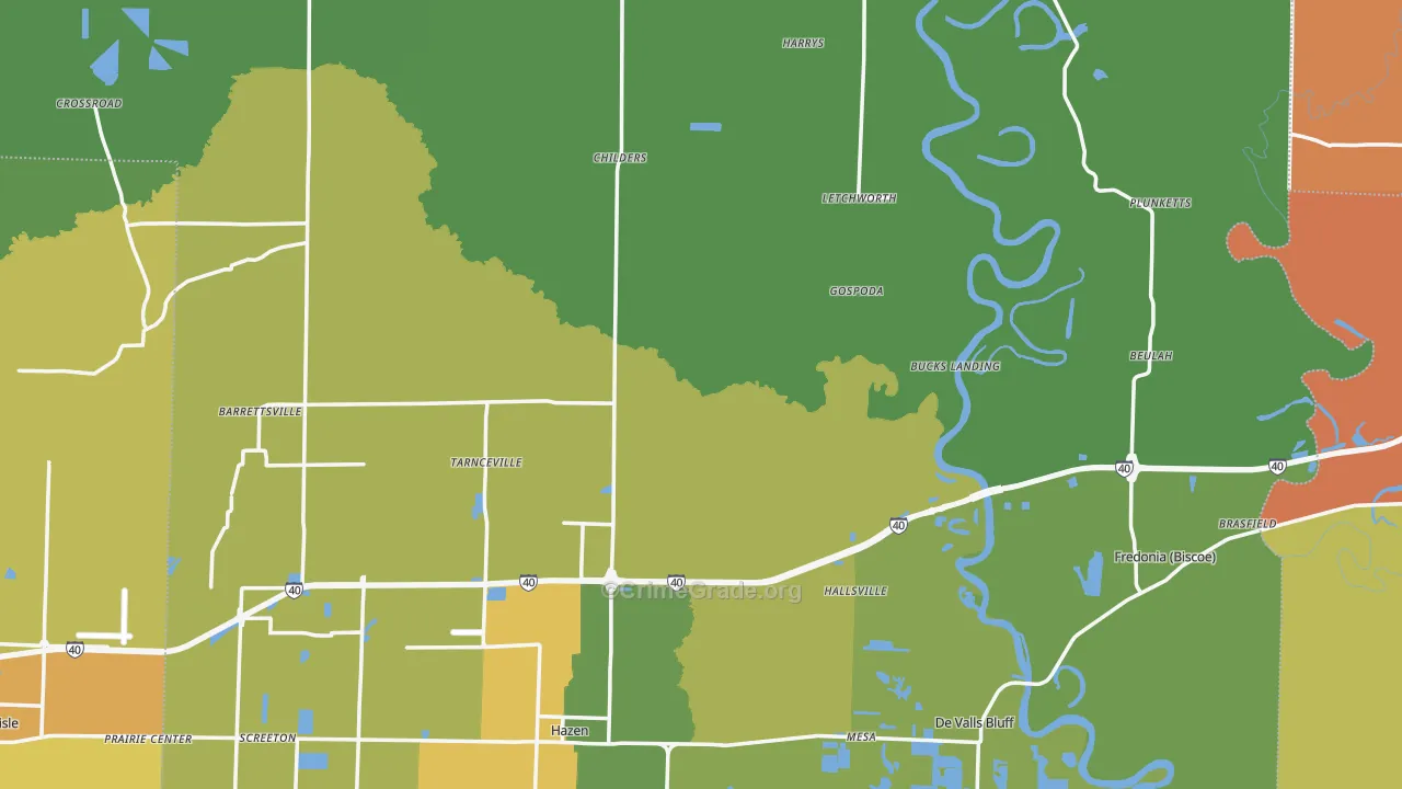 Prairie County, AR Map of Vehicle Theft Rates