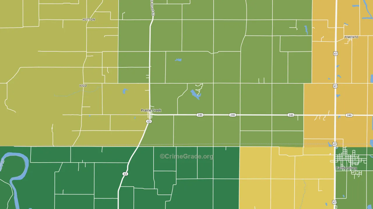 Prairie Creek, IN Map of Vehicle Theft Rates