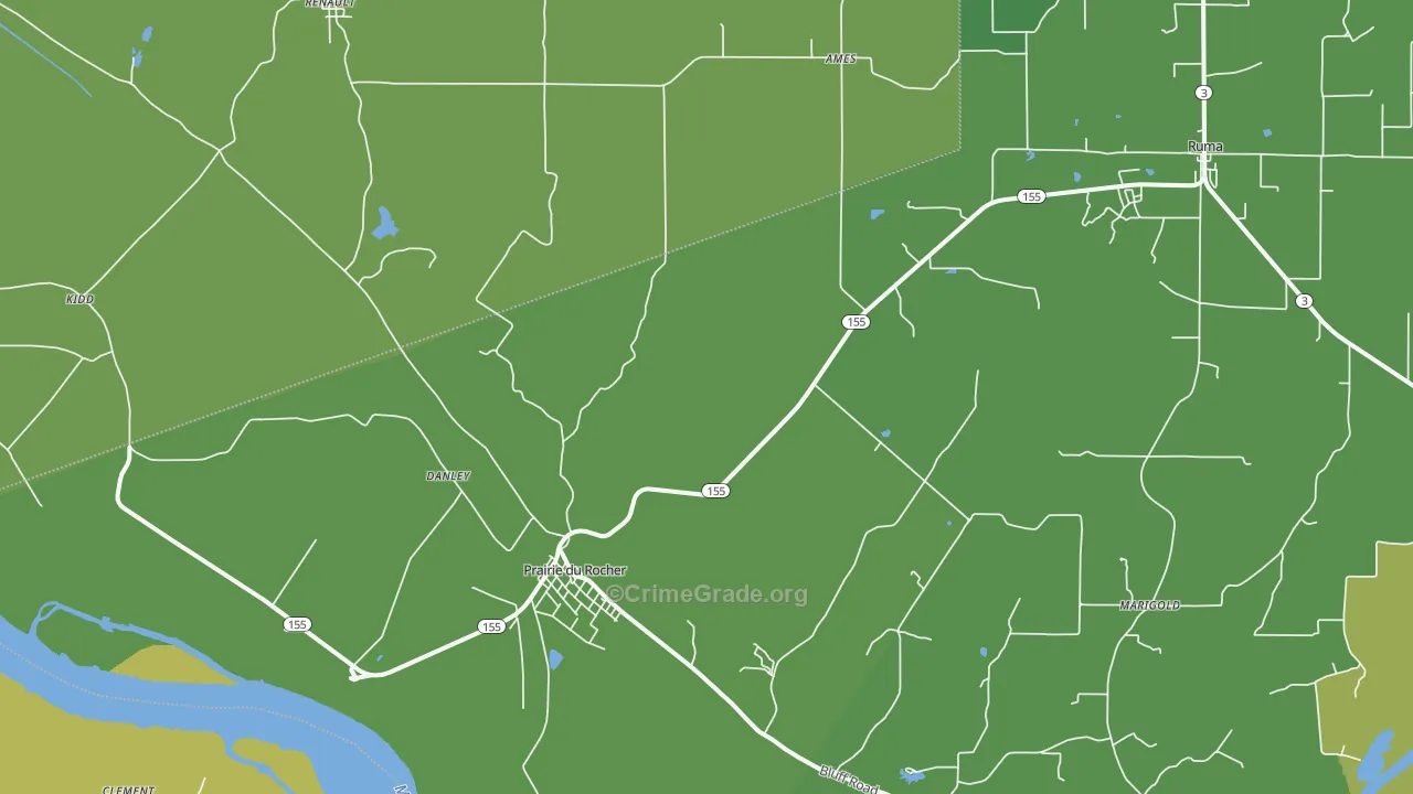 Prairie Du Rocher, IL Map of Vehicle Theft Rates