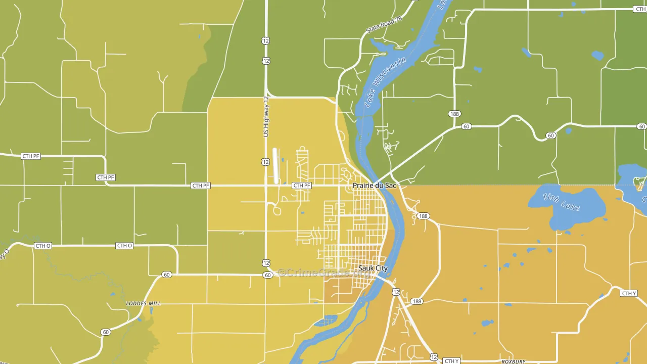 Prairie Du Sac, WI Map of Vehicle Theft Rates