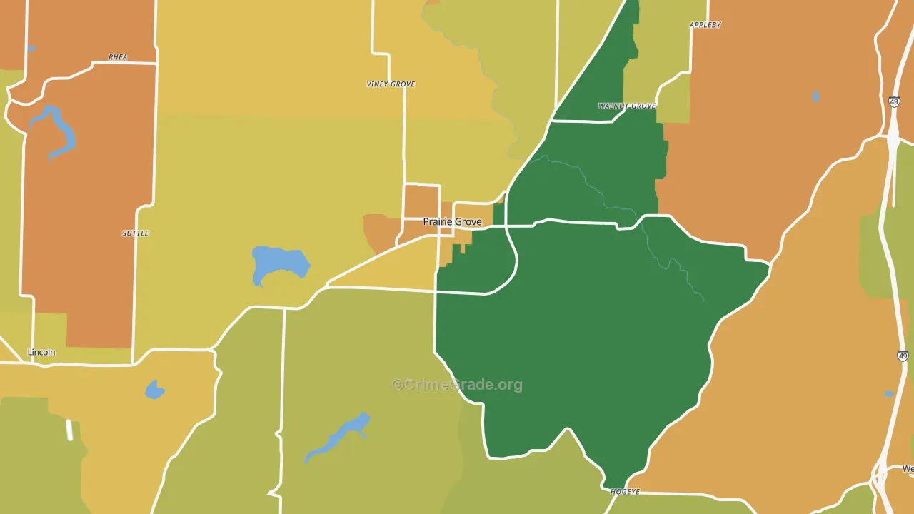 Prairie Grove, AR Map of Vehicle Theft Rates