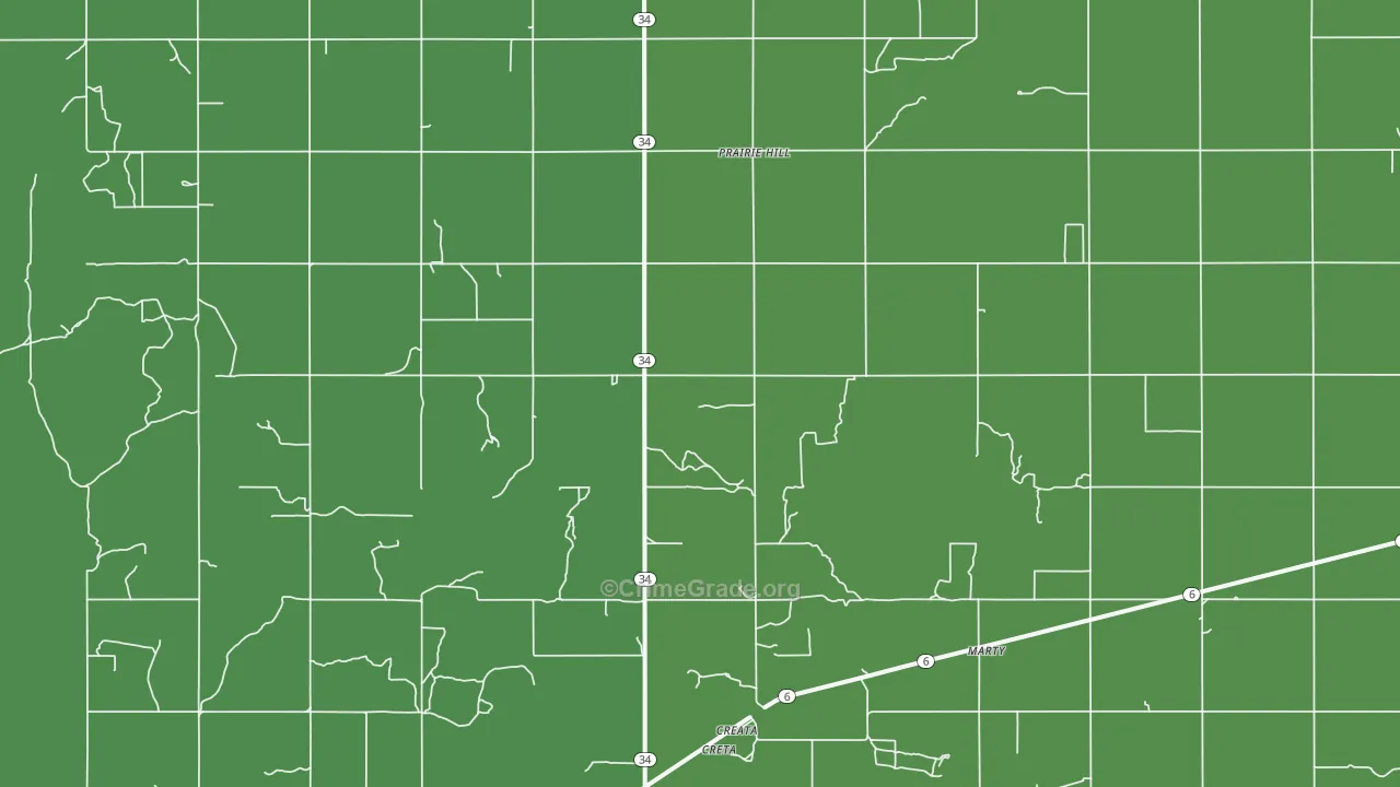 Prairie Hill, OK Map of Vehicle Theft Rates