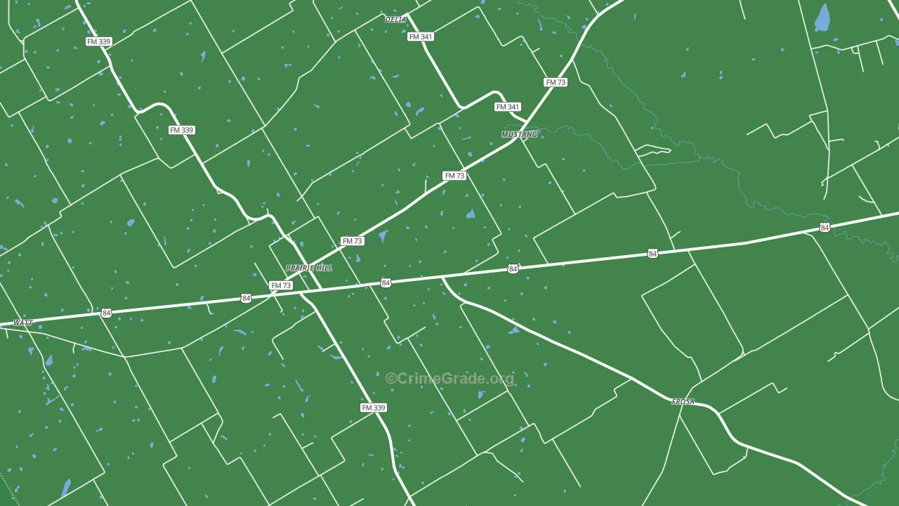 Prairie Hill, TX Map of Vehicle Theft Rates