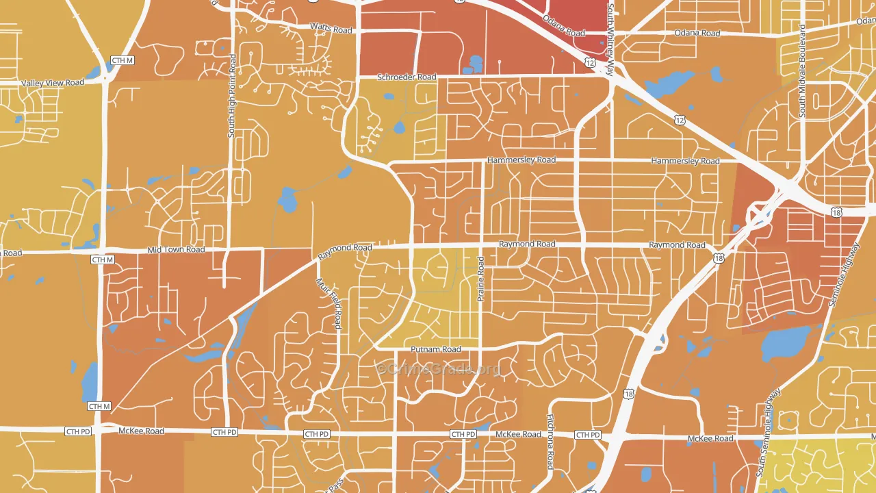 Prairie Hills, Madison, WI Map of Vehicle Theft Rates