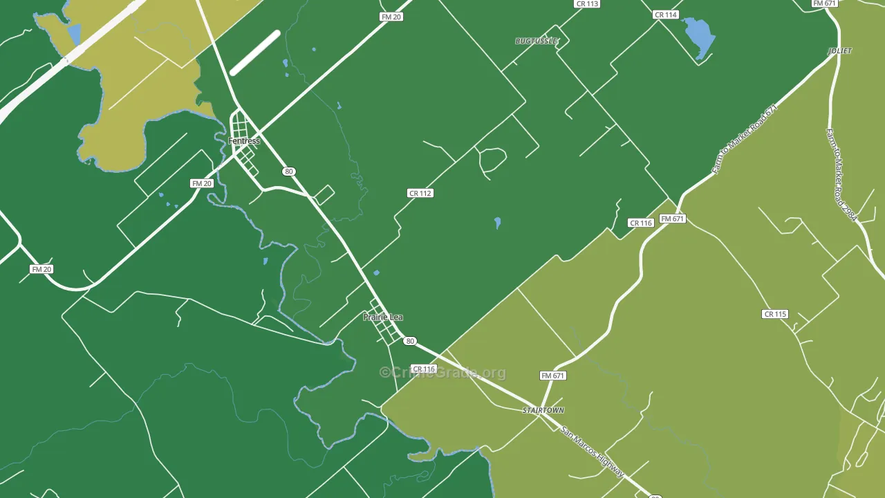 Prairie Lea, TX Map of Vehicle Theft Rates