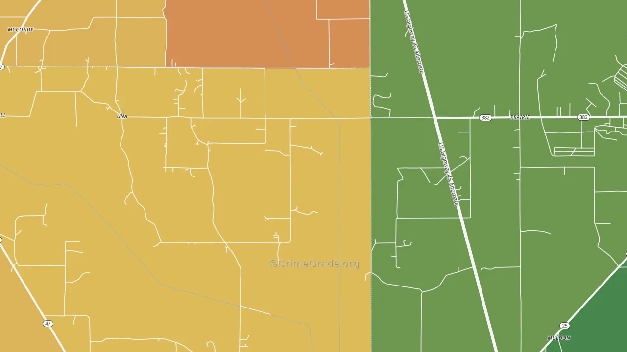 Prairie, MS Map of Vehicle Theft Rates