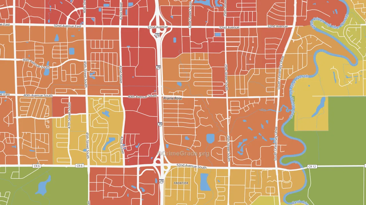 Prairie Rose, ND Map of Vehicle Theft Rates