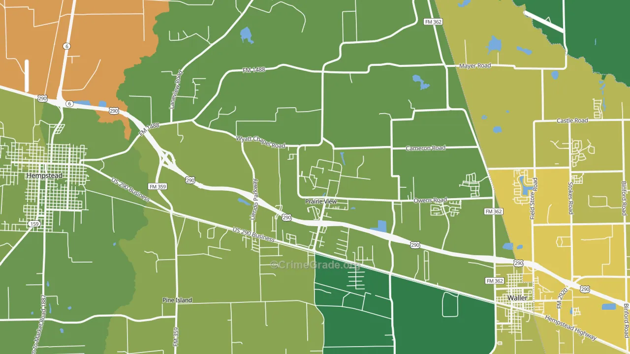 Prairie View, TX Map of Vehicle Theft Rates