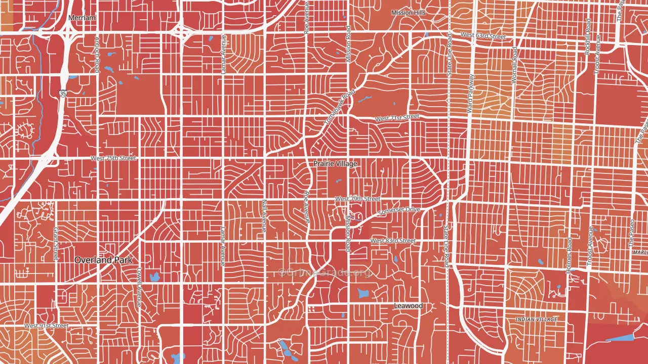 Prairie Village, KS Map of Vehicle Theft Rates