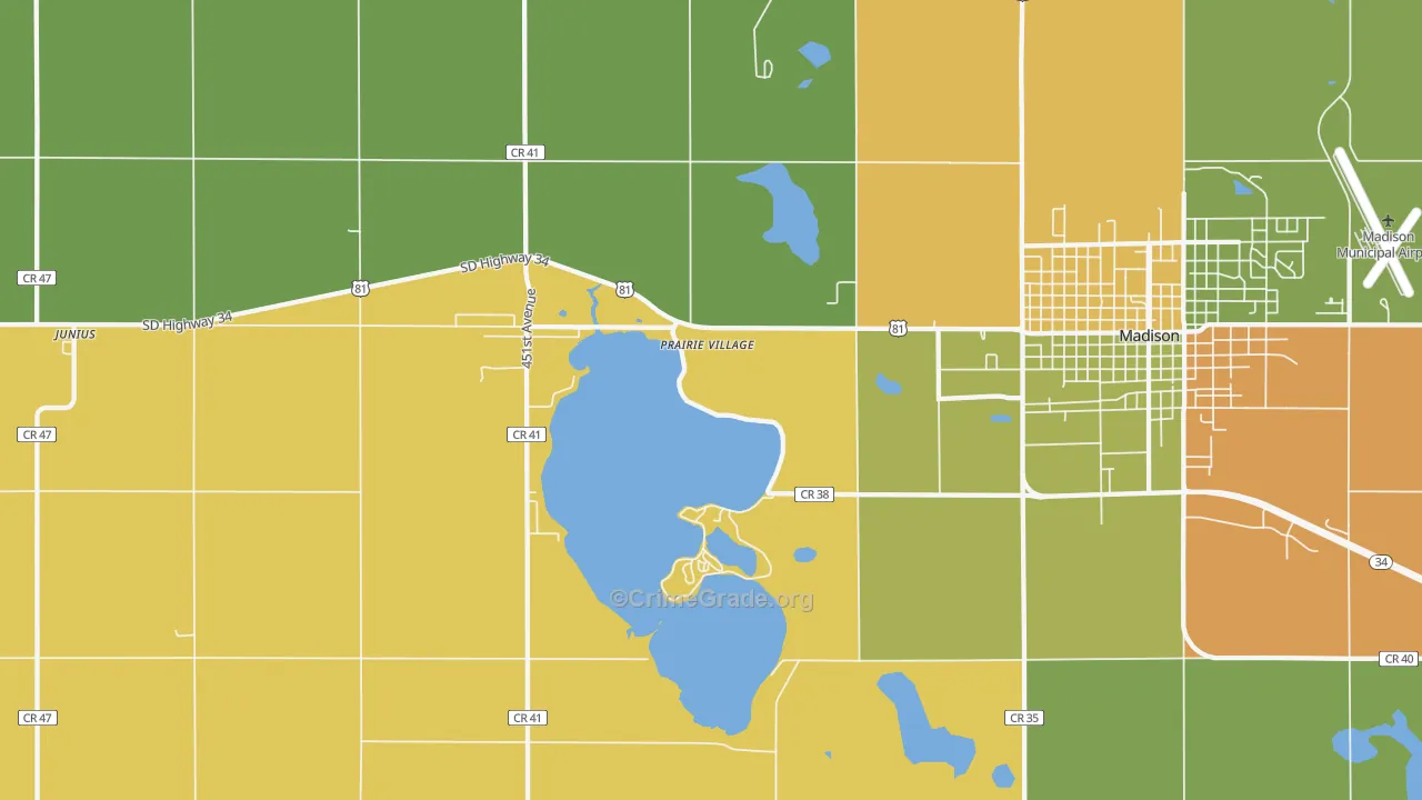 Prairie Village, SD Map of Vehicle Theft Rates