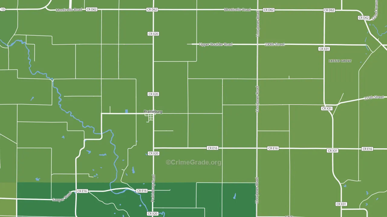 Prairieburg, IA Map of Vehicle Theft Rates