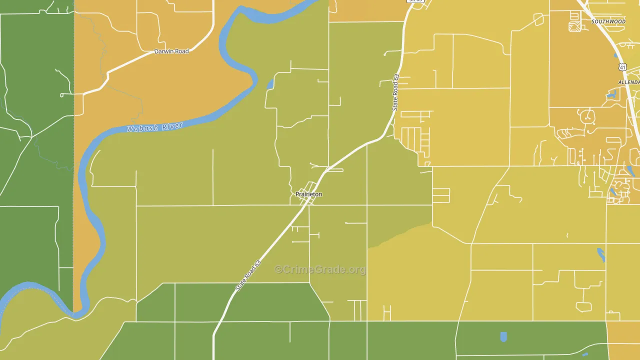 Prairieton, IN Map of Vehicle Theft Rates