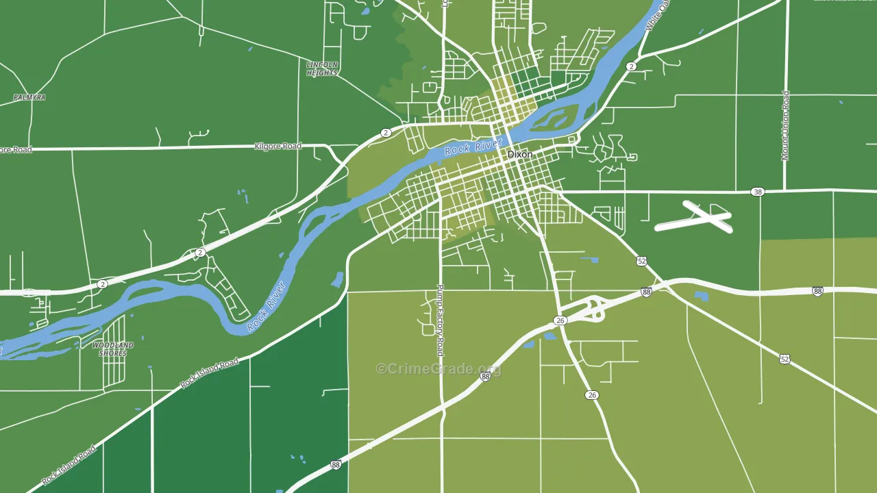 Prairieville, IL Map of Vehicle Theft Rates