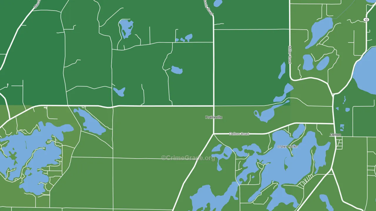 Prairieville, MI Map of Vehicle Theft Rates