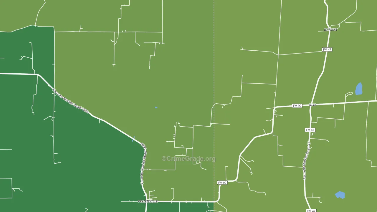 Prairieville, TX Map of Vehicle Theft Rates