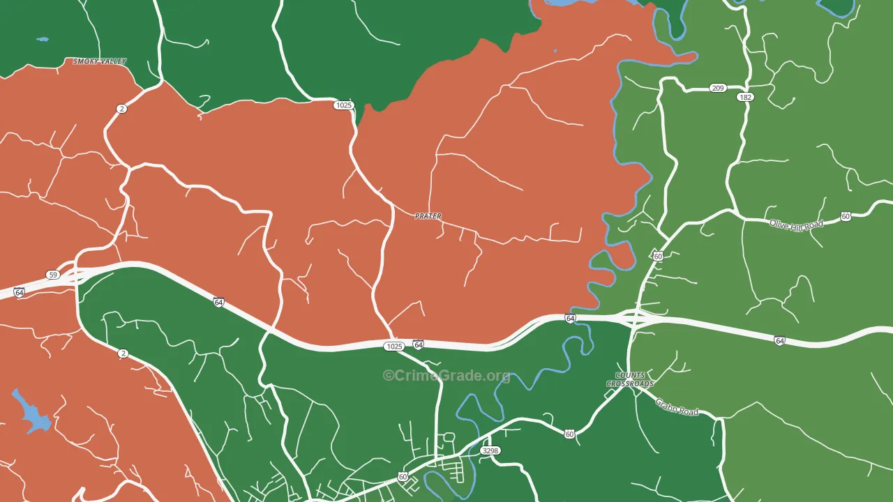 Prater, KY Map of Vehicle Theft Rates