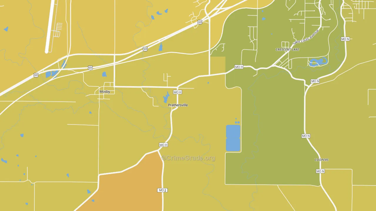 Prathersville, MO Map of Vehicle Theft Rates