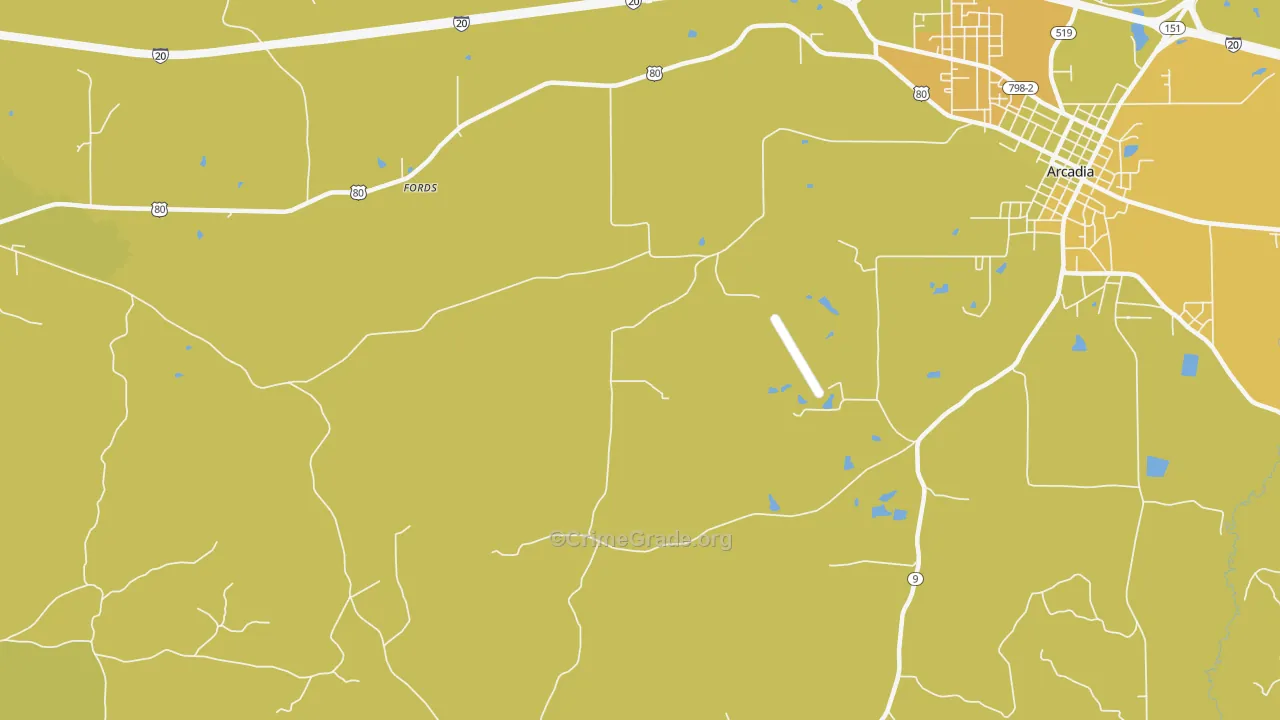 Pratt, LA Map of Vehicle Theft Rates