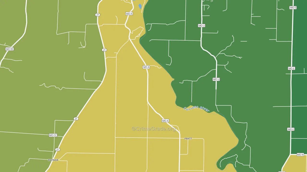 Pratt, MO Map of Vehicle Theft Rates