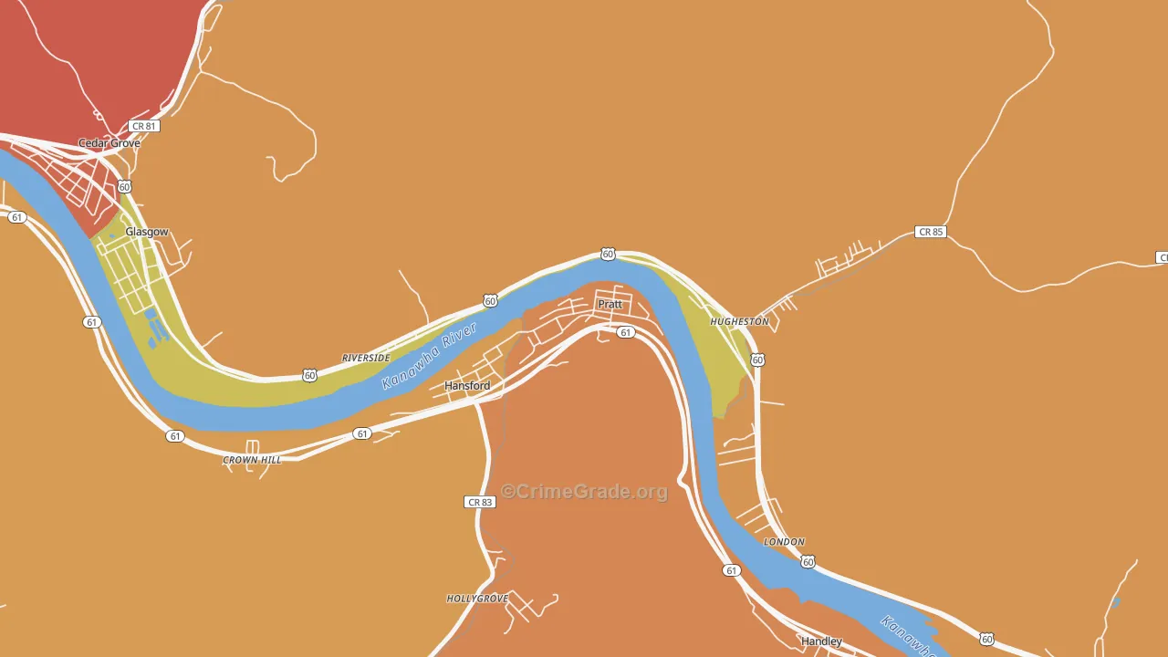 Pratt, WV Map of Vehicle Theft Rates