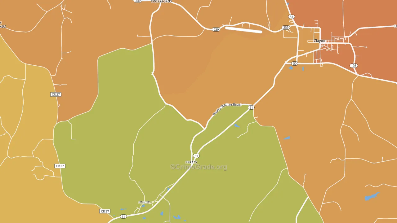 Pratts, AL Map of Vehicle Theft Rates