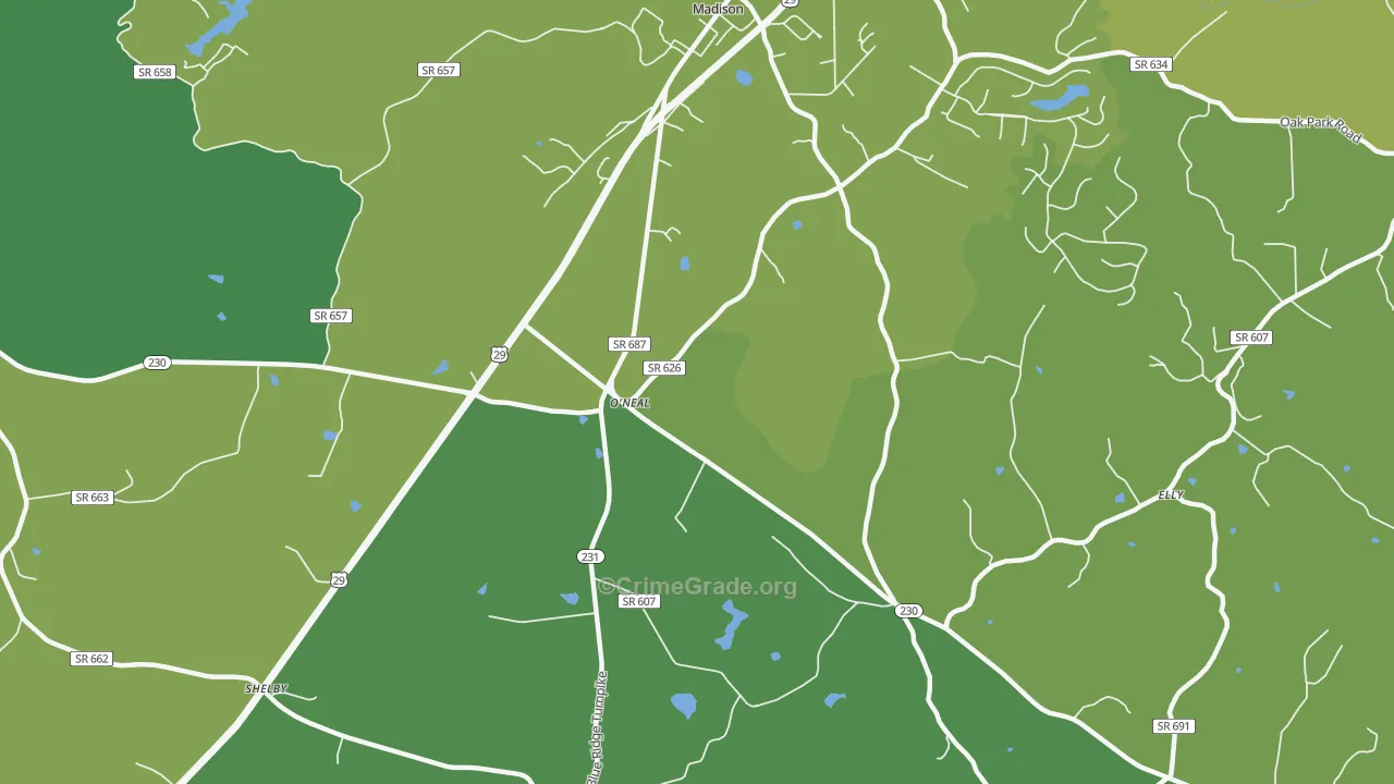 Pratts, VA Map of Vehicle Theft Rates