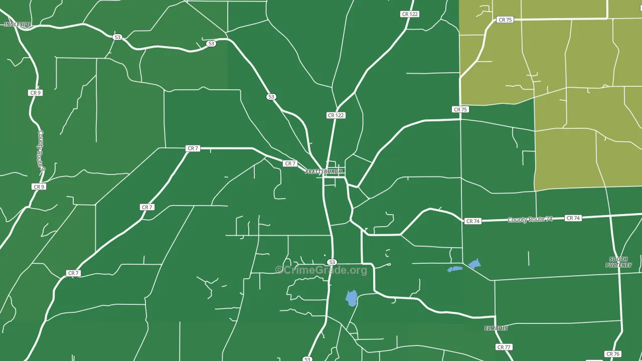Prattsburgh, NY Map of Vehicle Theft Rates