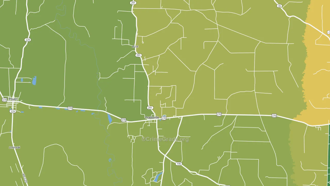Prattsville, AR Map of Vehicle Theft Rates