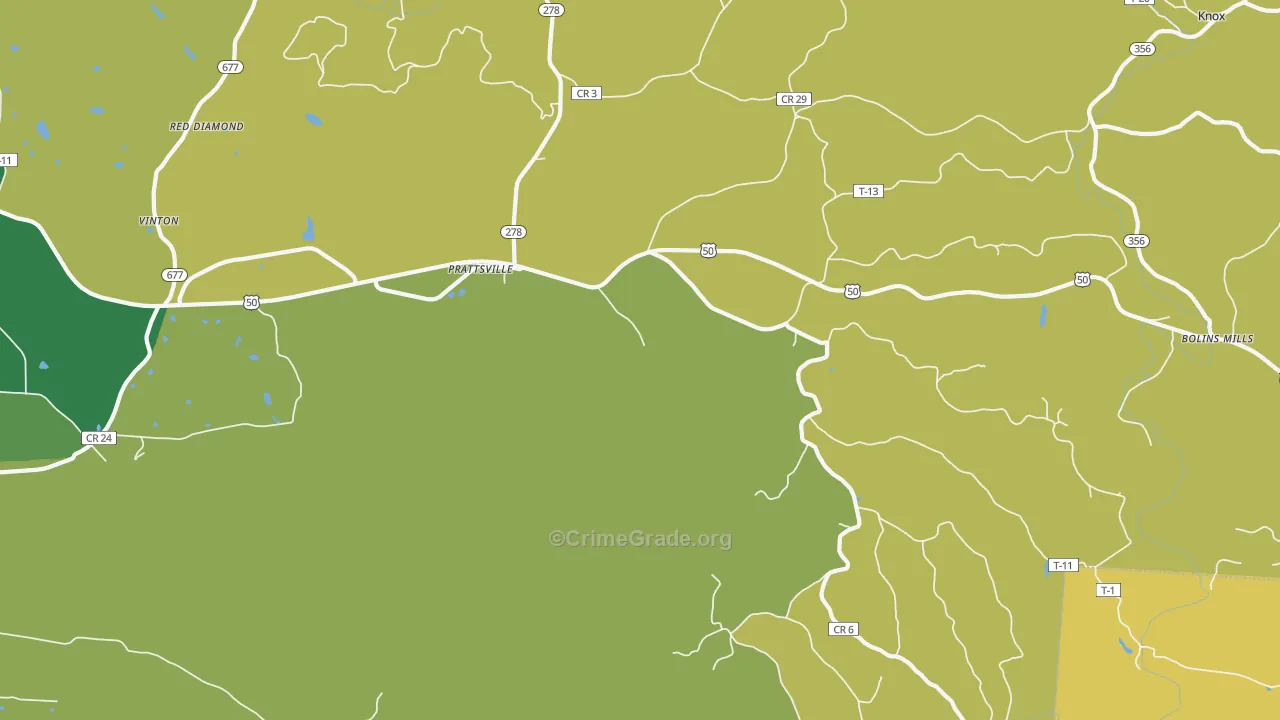Prattsville, OH Map of Vehicle Theft Rates