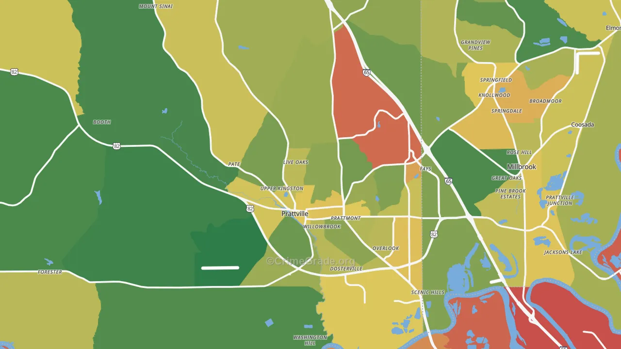 Prattville, AL Map of Vehicle Theft Rates
