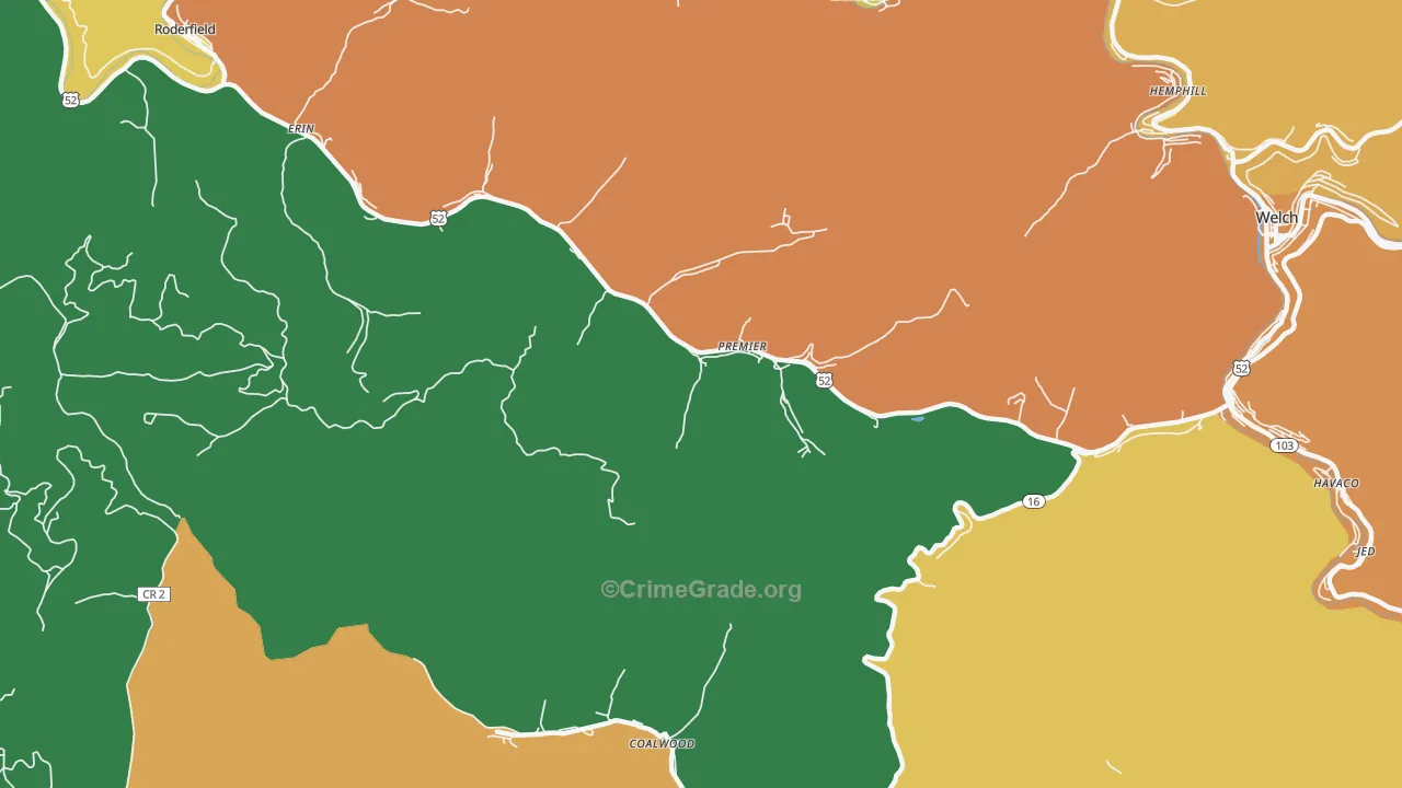 Premier, WV Map of Vehicle Theft Rates