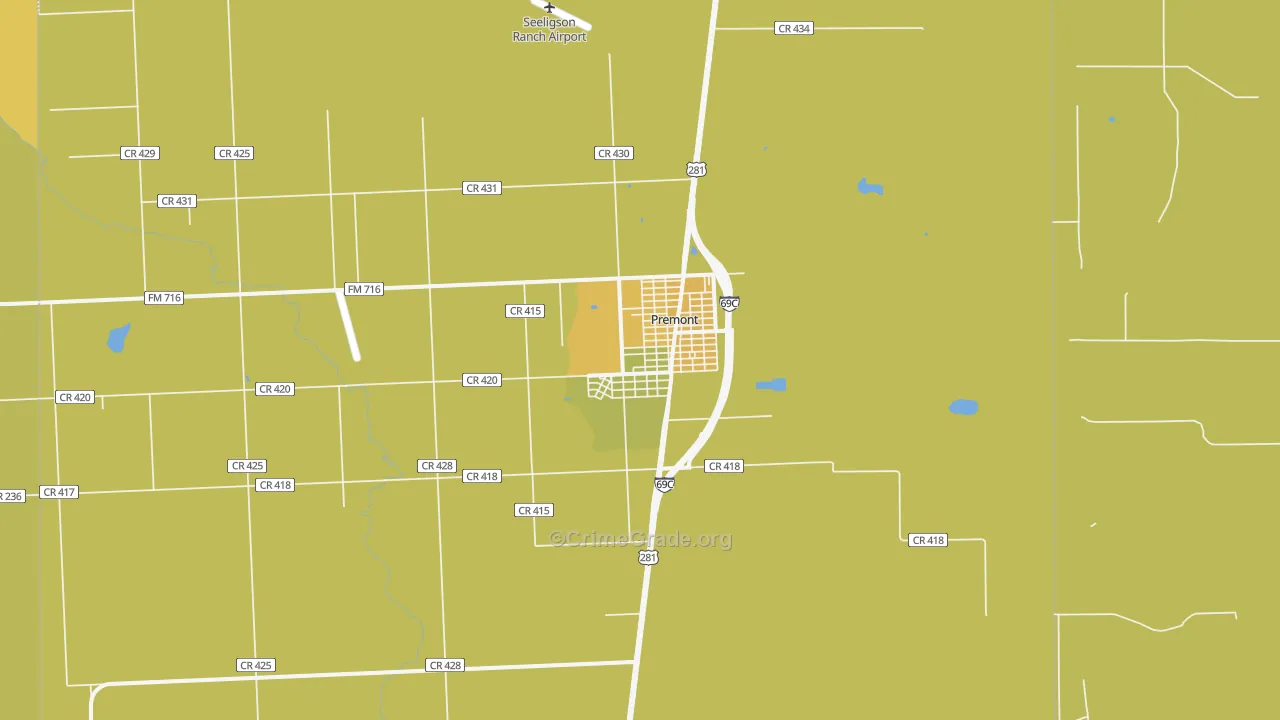 Premont, TX Map of Vehicle Theft Rates