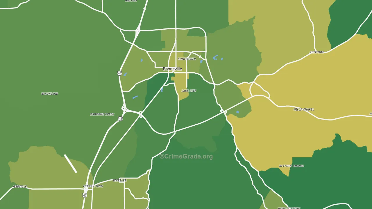 Prentiss County, MS Map of Vehicle Theft Rates