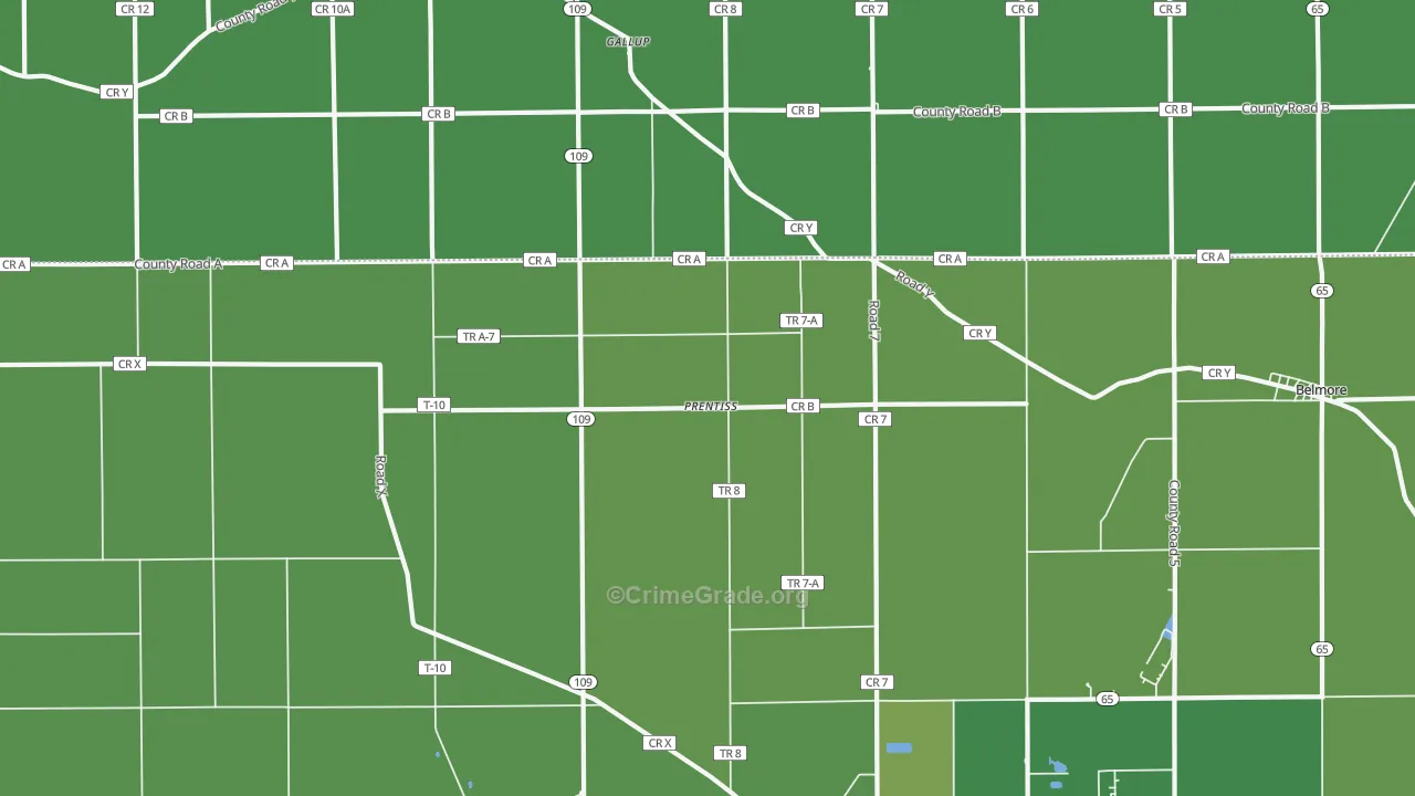 Prentiss, OH Map of Vehicle Theft Rates