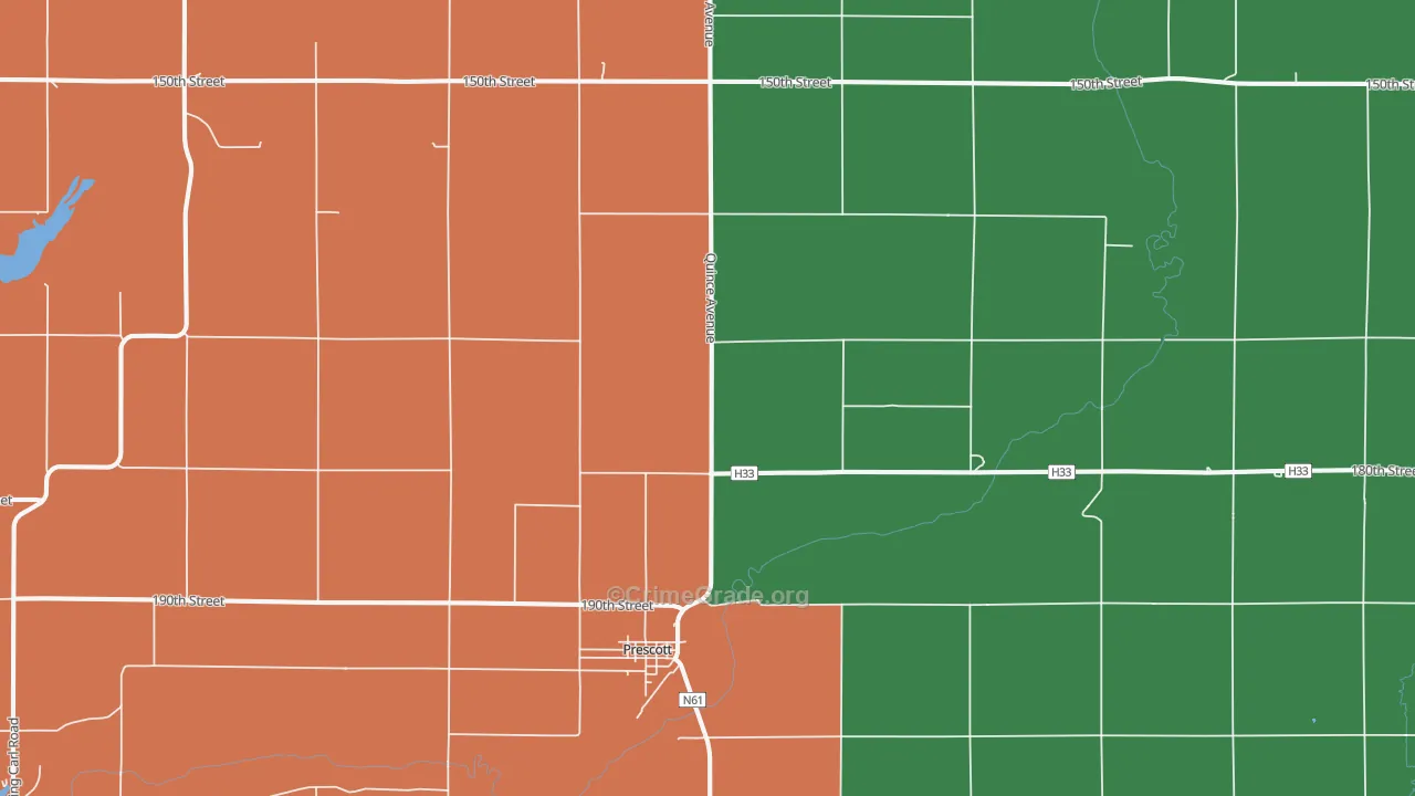 Prescott, IA Map of Vehicle Theft Rates