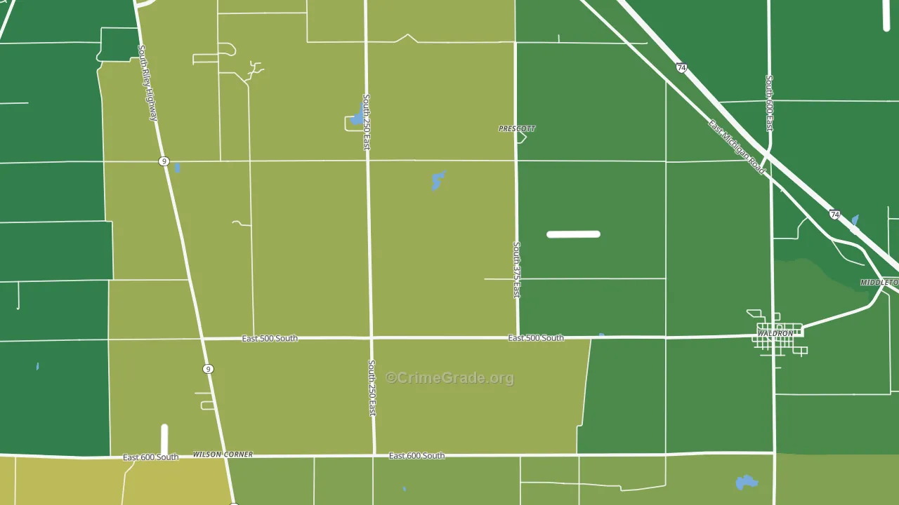 Prescott, IN Map of Vehicle Theft Rates