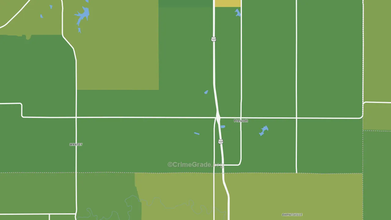 Prescott, KS Map of Vehicle Theft Rates