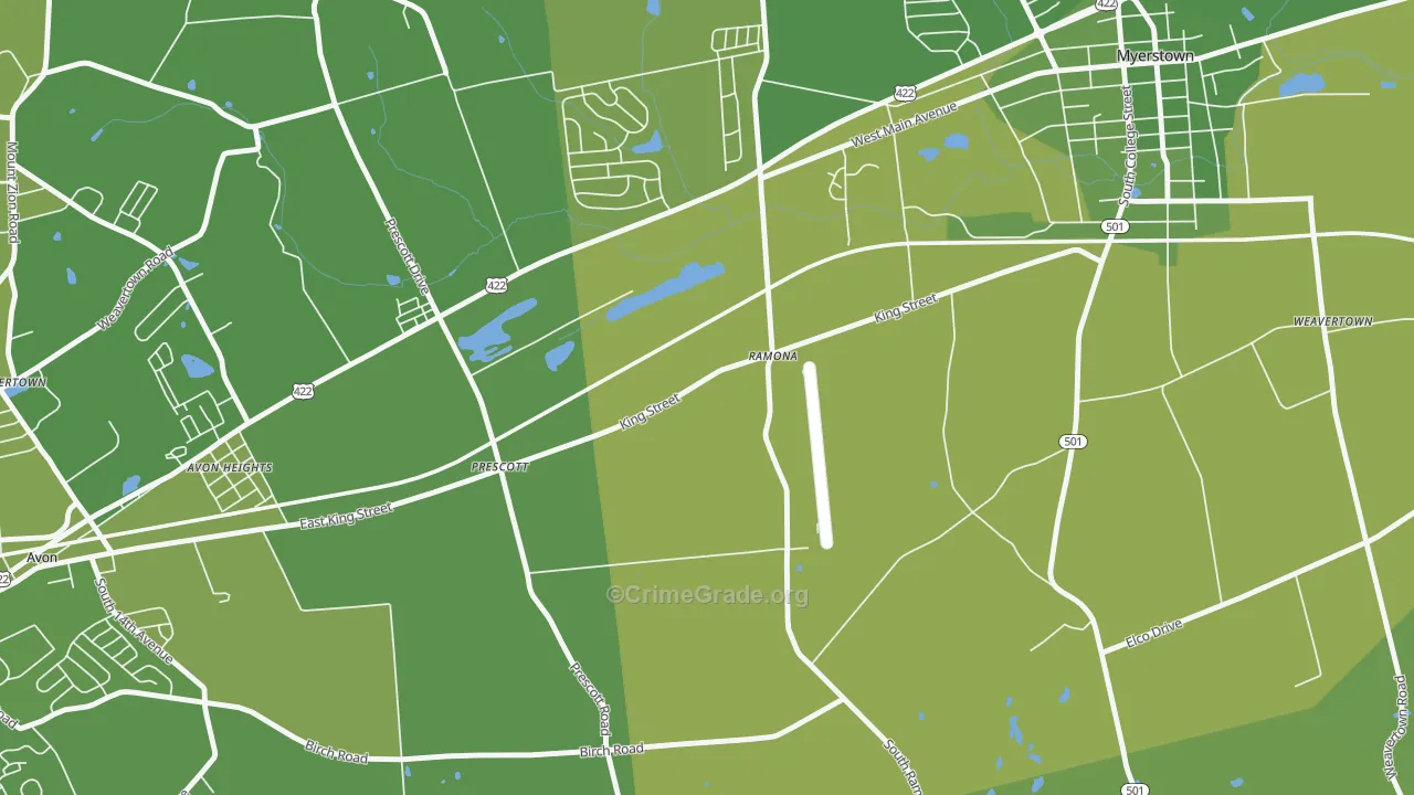 Prescott, PA Map of Vehicle Theft Rates