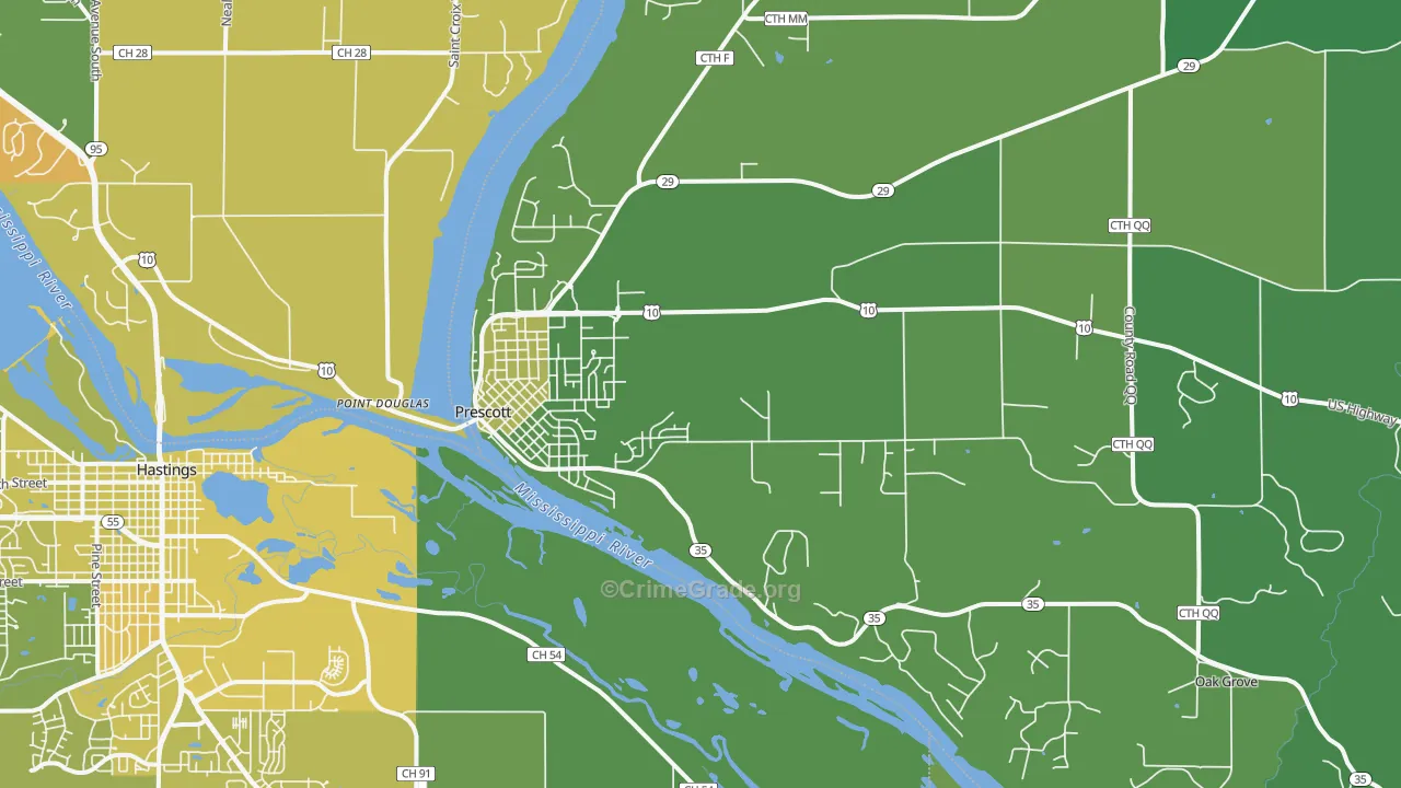 Prescott, WI Map of Vehicle Theft Rates