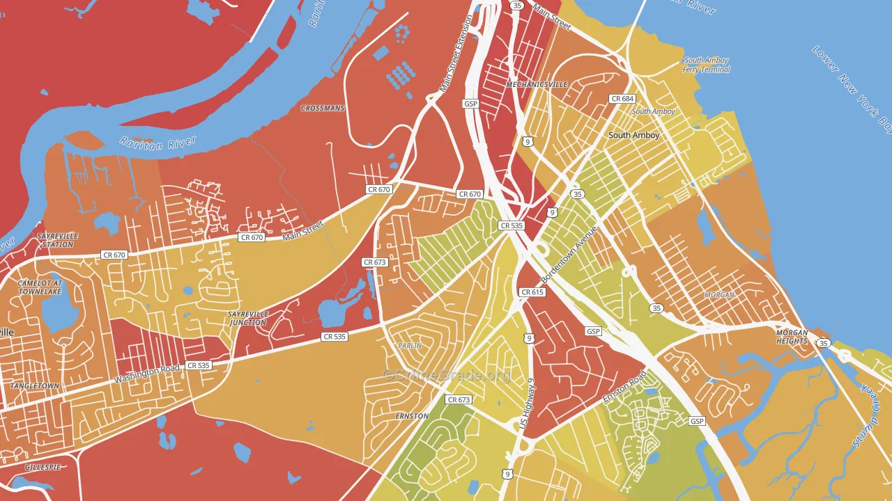 Presidents Park, Parlin, NJ Map of Vehicle Theft Rates