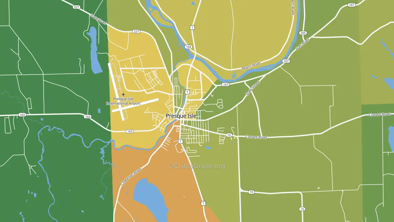 Presque Isle, ME Map of Vehicle Theft Rates