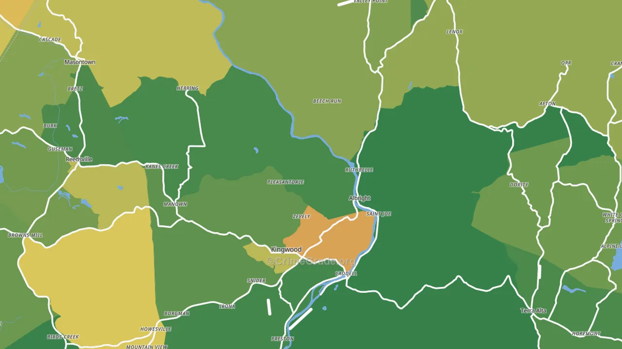 Preston County, WV Map of Vehicle Theft Rates
