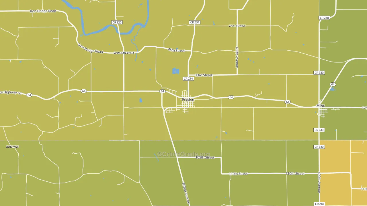 Preston, IA Map of Vehicle Theft Rates
