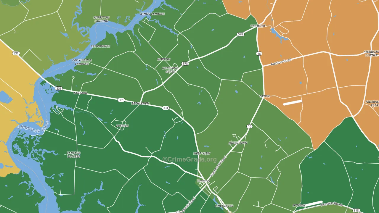 Preston, MD Map of Vehicle Theft Rates