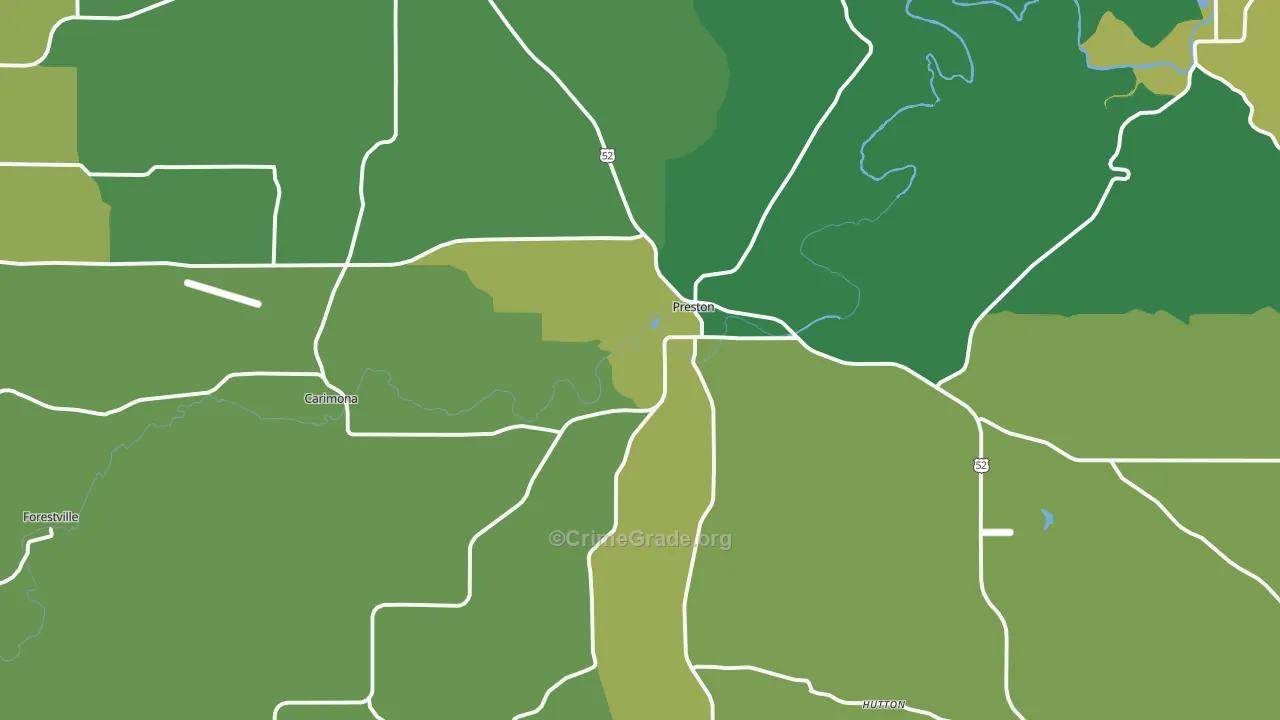 Preston, MN Map of Vehicle Theft Rates