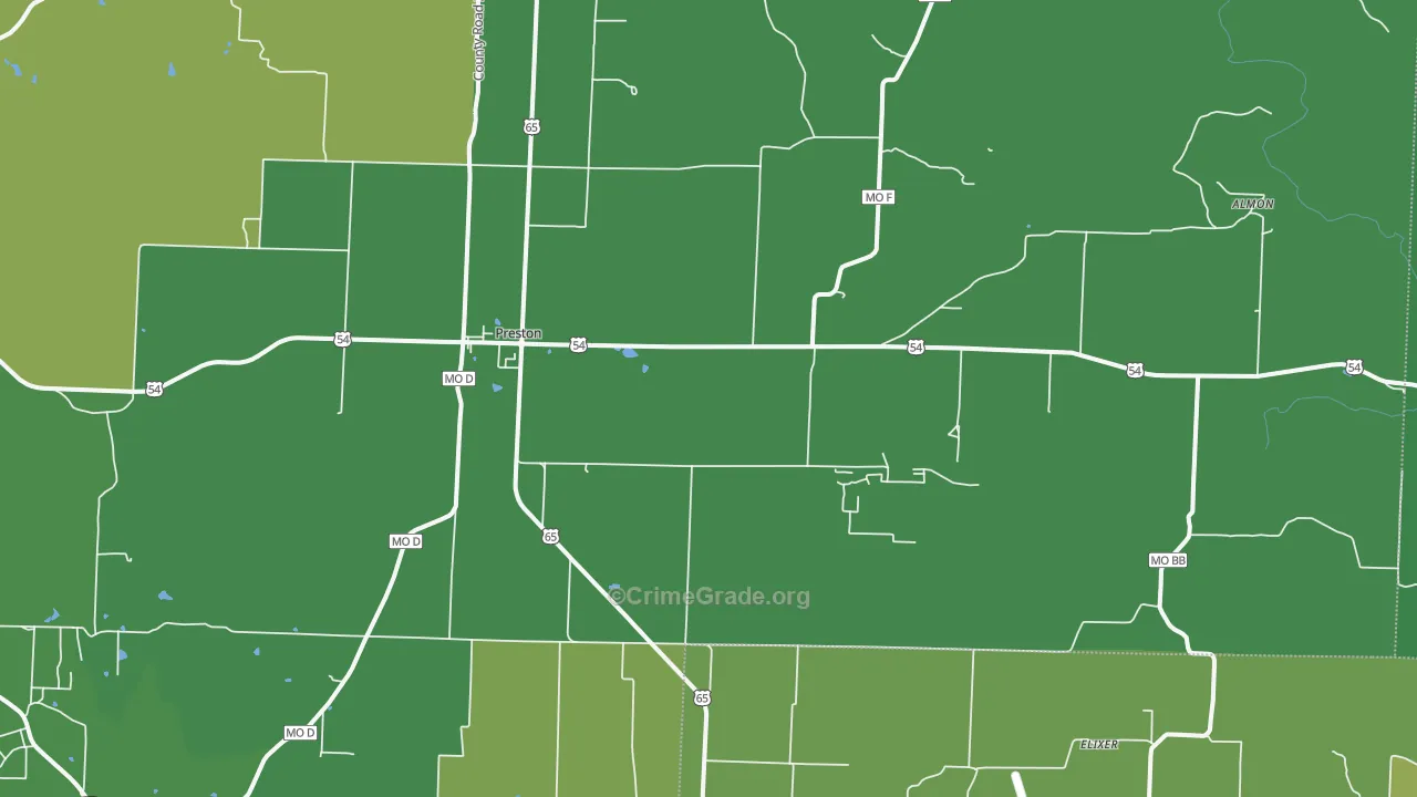 Preston, MO Map of Vehicle Theft Rates